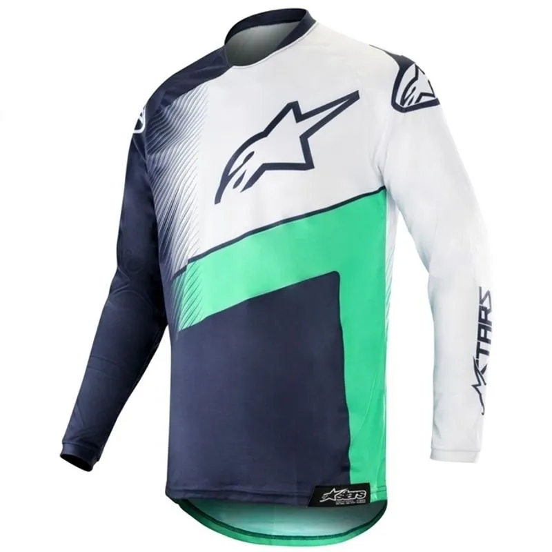 Camisa Alpinestars Racer Supermatic 2019 Azul Escuro/verde Água/branca