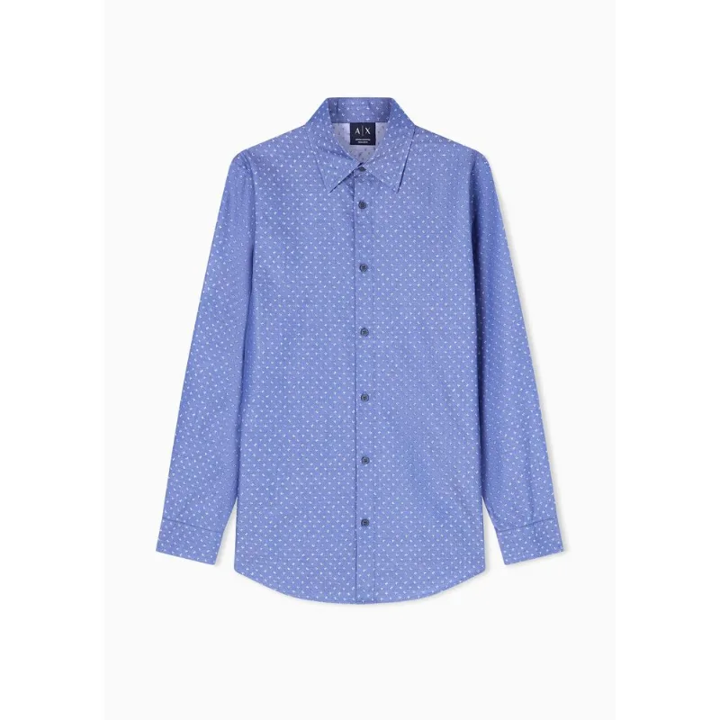 Camisa em Algodão Jacquard Tinto em Fio Azul - L