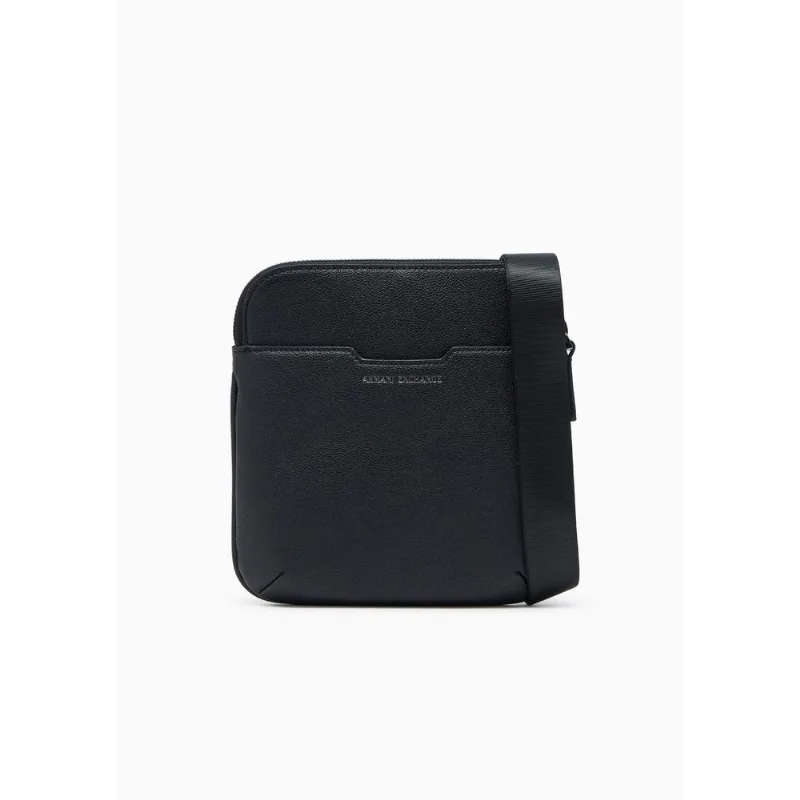 Bolsa Transversal Texturizada com Zíper e Alça Ajustável Preto - U