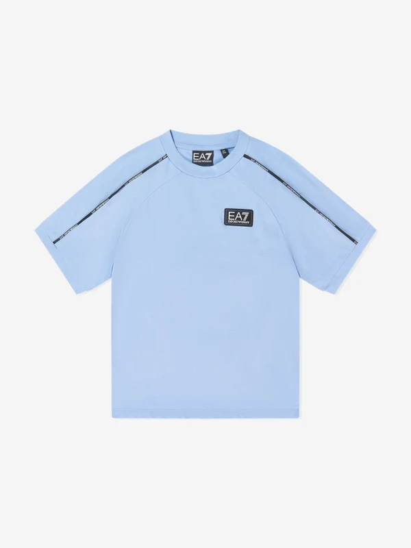 EA7 Emporio Armani Boys Train Logo Tape T-Shirt in Blue Blue / 10 Yrs