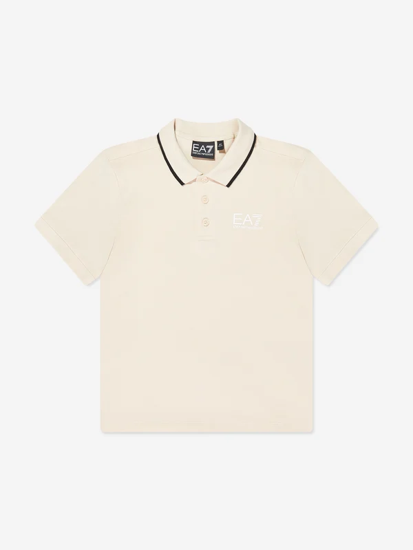 EA7 Emporio Armani Boys Train Core ID Polo Shirt in Beige Beige / 14 Yrs