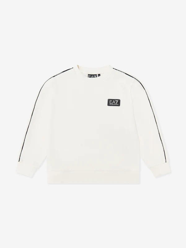 EA7 Emporio Armani Boys Train Logo Tape Sweatshirt in Ivory Ivory / 8 Yrs
