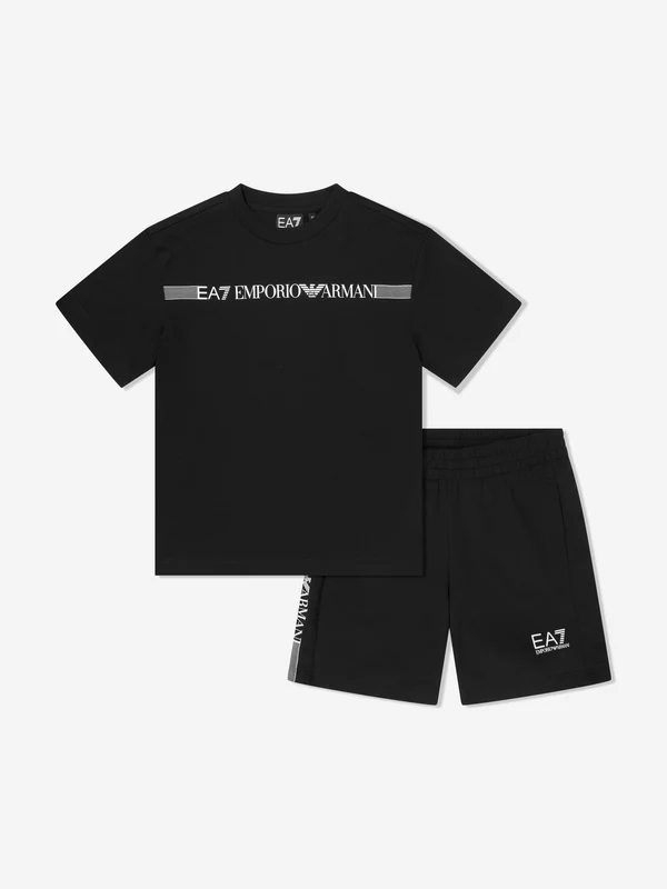 EA7 Emporio Armani Boys Train Logo Short Set in Black Black / 12 Yrs