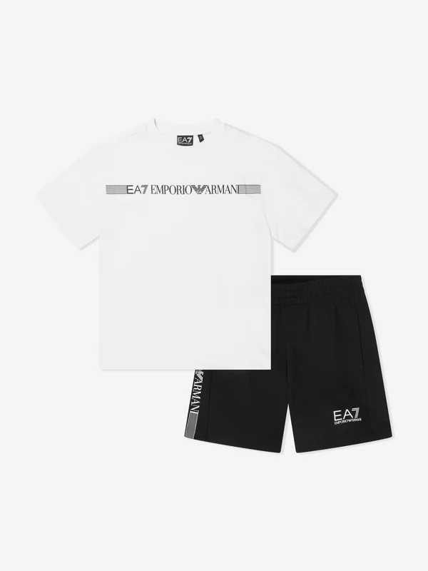 EA7 Emporio Armani Boys Train Logo Short Set in White White / 10 Yrs