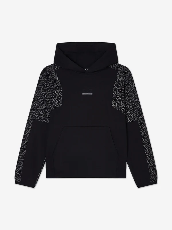 EA7 Emporio Armani Boys Monogram Logo Hoodie in Black Black / 14 Yrs