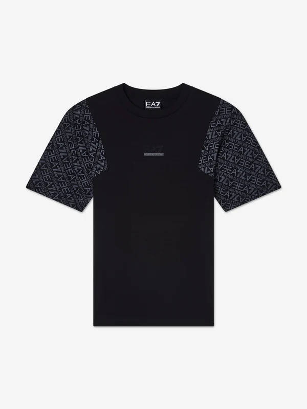 EA7 Emporio Armani Boys Monogram Logo T-Shirt in Black Black / 14 Yrs