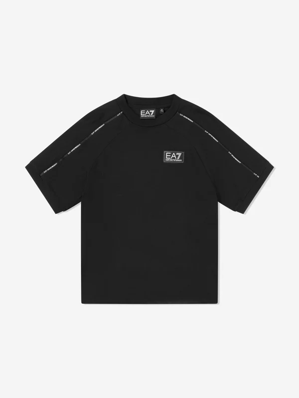 EA7 Emporio Armani Boys Train Logo Tape T-Shirt in Black Black / 14 Yrs