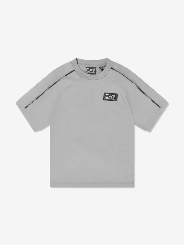 EA7 Emporio Armani Boys Train Logo Tape T-Shirt in Grey Grey / 8 Yrs