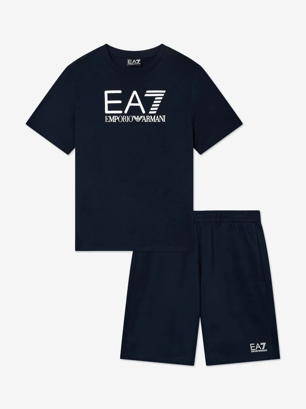 EA7 Emporio Armani Boys Train Visibility Short Set in Navy Navy / 12 Yrs