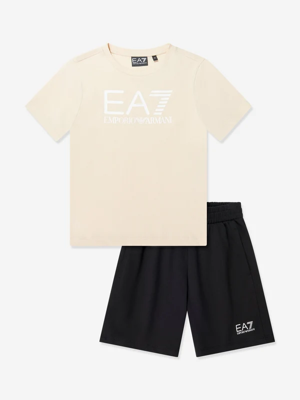 EA7 Emporio Armani Boys Train Visibility Short Set in Beige Beige / 16 Yrs