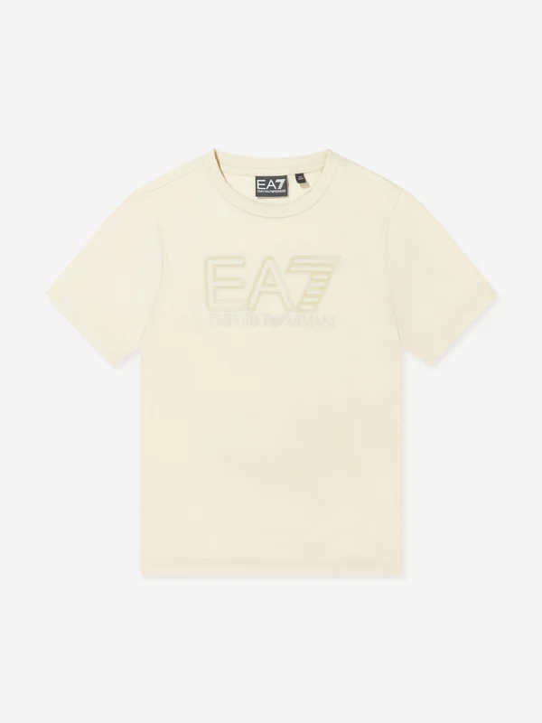 EA7 Emporio Armani Boys Train Visibility T-Shirt in Beige Beige / 10 Yrs