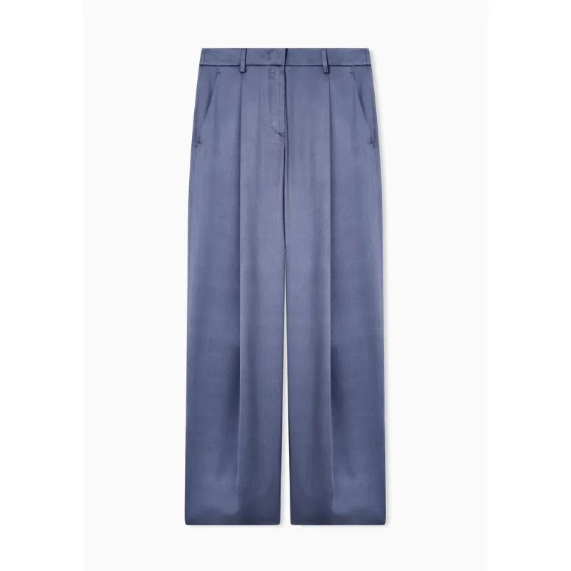 Calça com Pregas Simples em Cetim Duplo de Seda Cinza - 40 IT - 38 BR