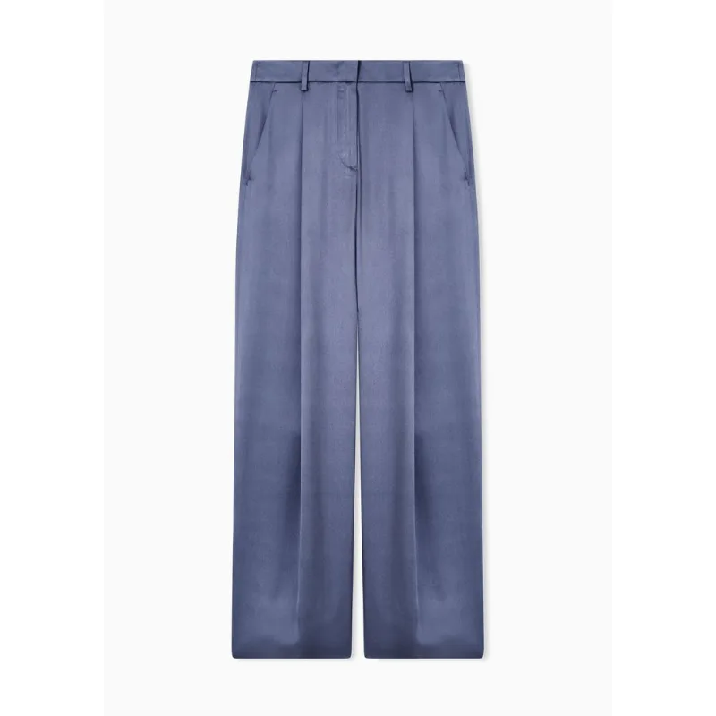 Calça com Pregas Simples em Cetim Duplo de Seda Cinza - 42 IT - 40 BR