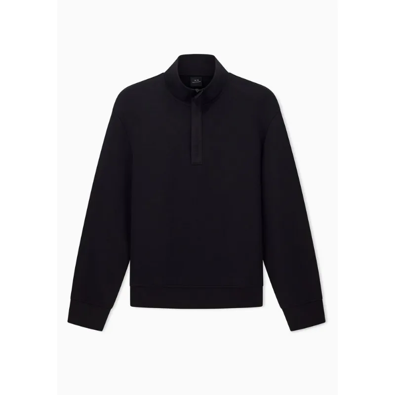 Moletom Gola Alta com Logo Vertical e Meio Zíper Preto - XL