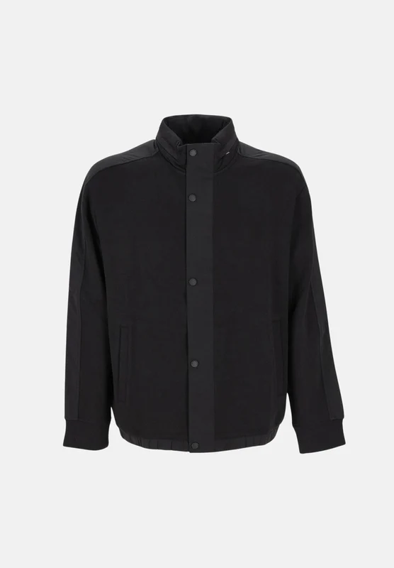 ARMANI EXCHANGE Giacca a vento nera da uomo con colletto alto protettivo e chiusura frontale con bottoni automatici. XL