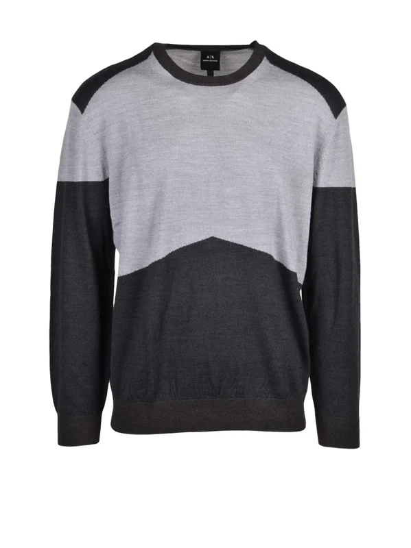 Armani Exchange Color-Block Grey Knit Sweater With Crew Neckline standard S