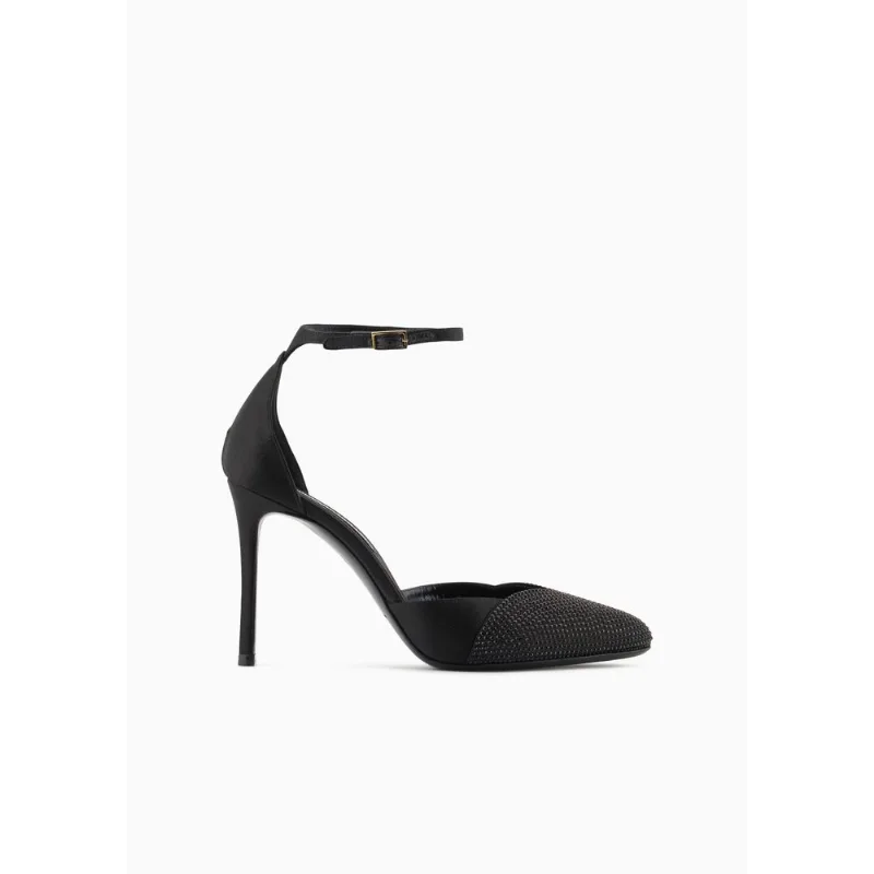 Scarpin de Cetim com Tira no Tornozelo e Aplicação de Strass Preto - 38 IT - 37 BR