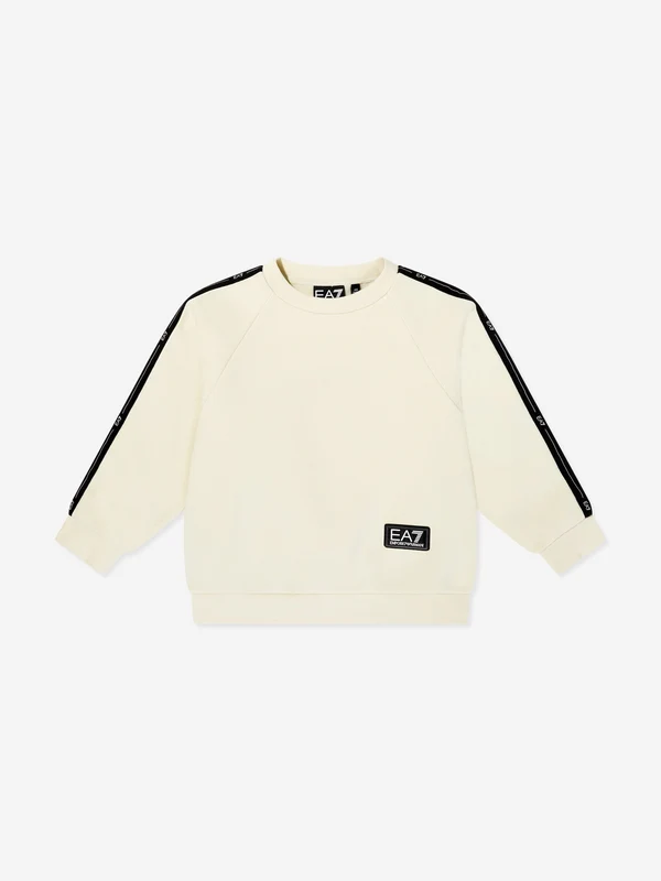 EA7 Emporio Armani Boys Train Logo Tape Sweatshirt in Ivory Ivory / 12 Yrs