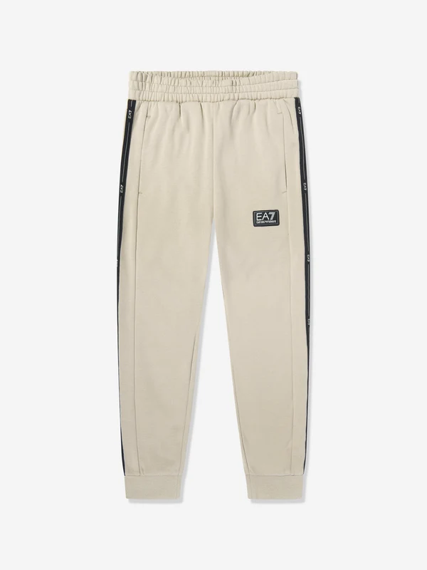 EA7 Emporio Armani Boys Train Logo Tape Joggers in Beige Beige / 16 Yrs