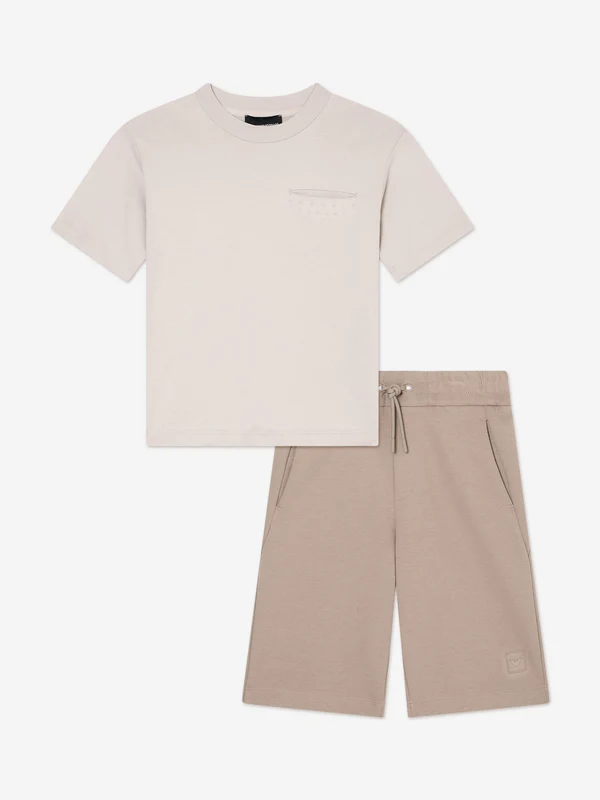Emporio Armani Boys Logo Short Set in Beige Beige / 5 Yrs