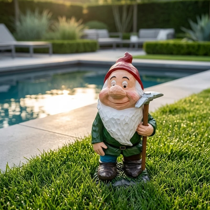Sette nani in poliresina da giardino nanetti di Biancaneve per aiuola h 40 cm Gongolo
