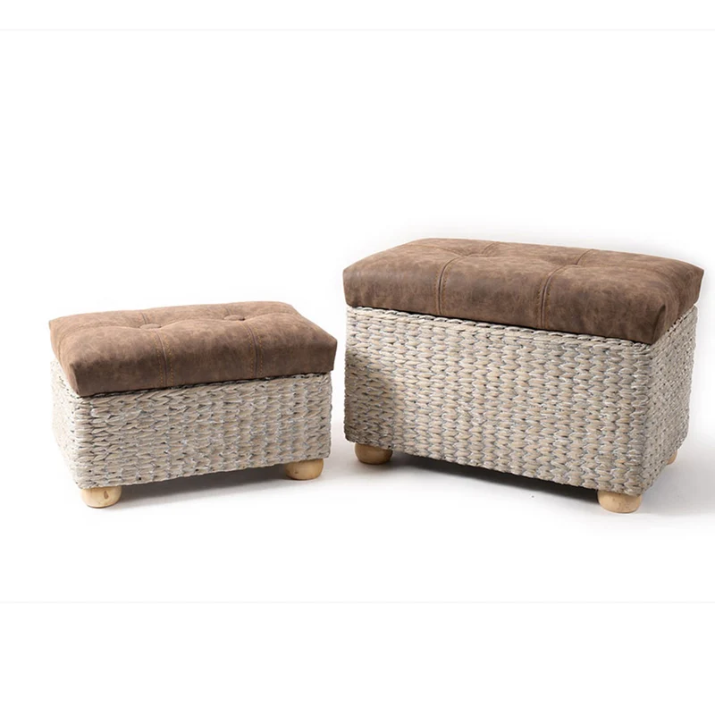 Pouf contenitori rettangolari con seduta in ecopelle arredamento moderno set da 2 Marrone