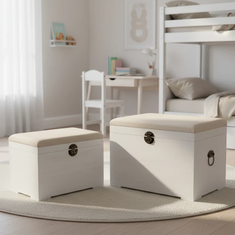 Set 2 Pouf rettangolari con seduta imbottita e struttura in legno arredamento moderno