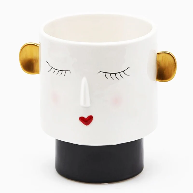 Vaso Faccia decorativa porta fiori o piante in ceramica volto donna h 15 cm
