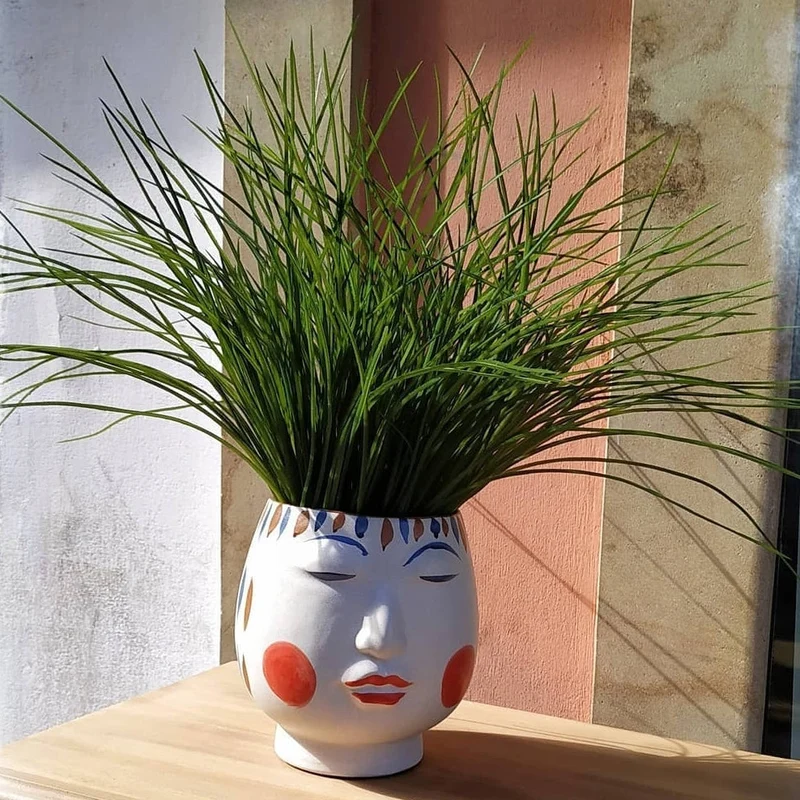 Vaso Faccia decorativa porta fiori o piante in ceramica volto donna h 19,4 cm
