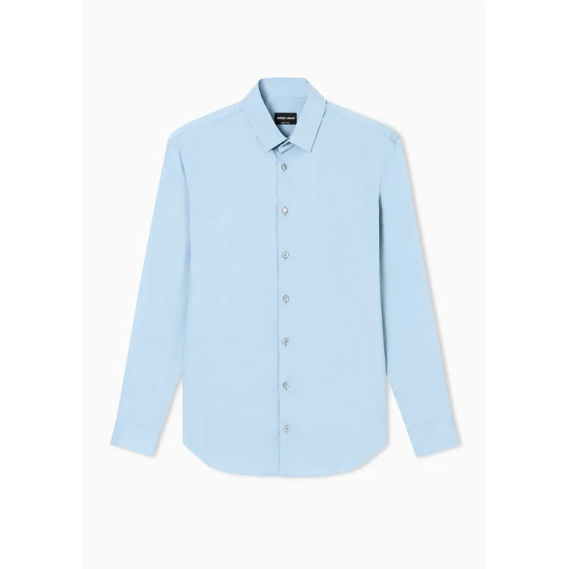 Camisa Slim Fit em Popeline de Algodão Stretch Azul Claro - 40 IT - 50 BR