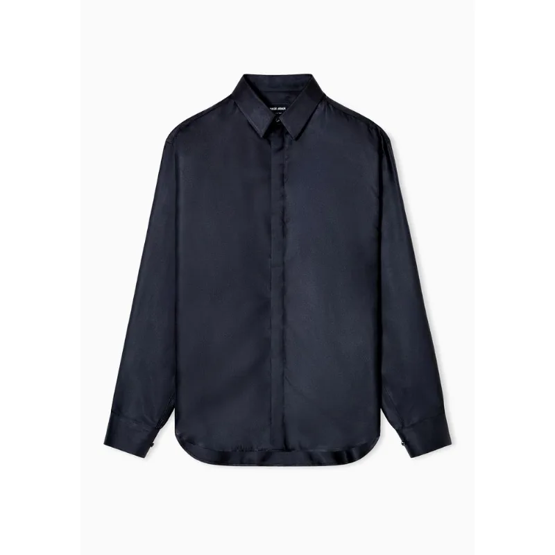 Camisa Regular Fit de Seda Preto - 39 IT - 49 BR