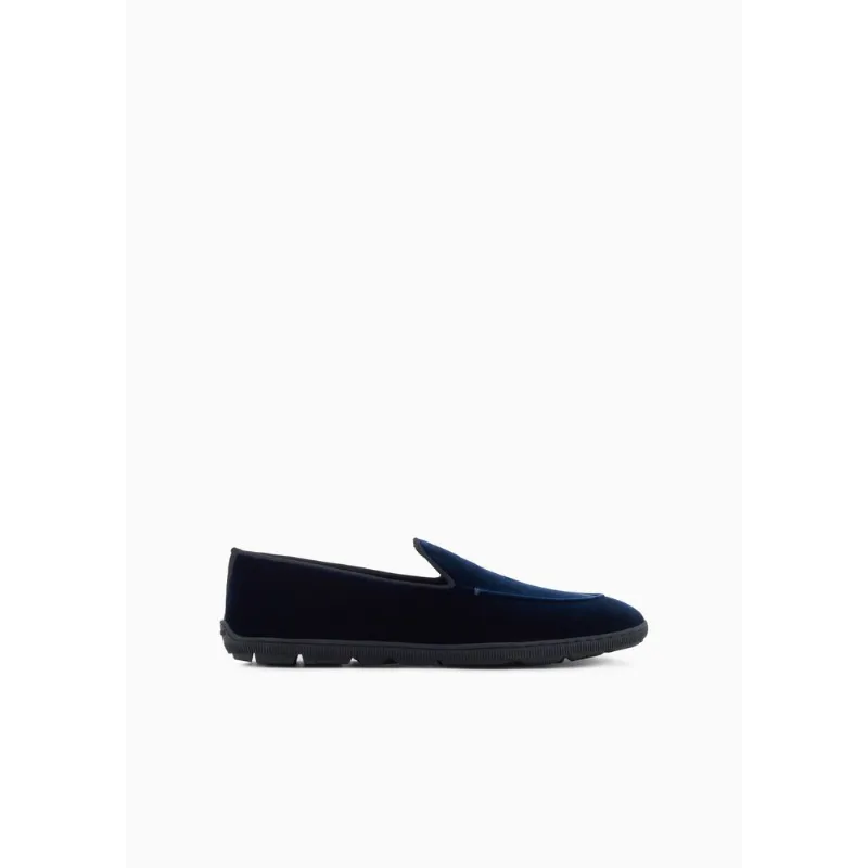 Mocassim Casual de Veludo Azul Escuro/Preto - 9 UK - 40 BR