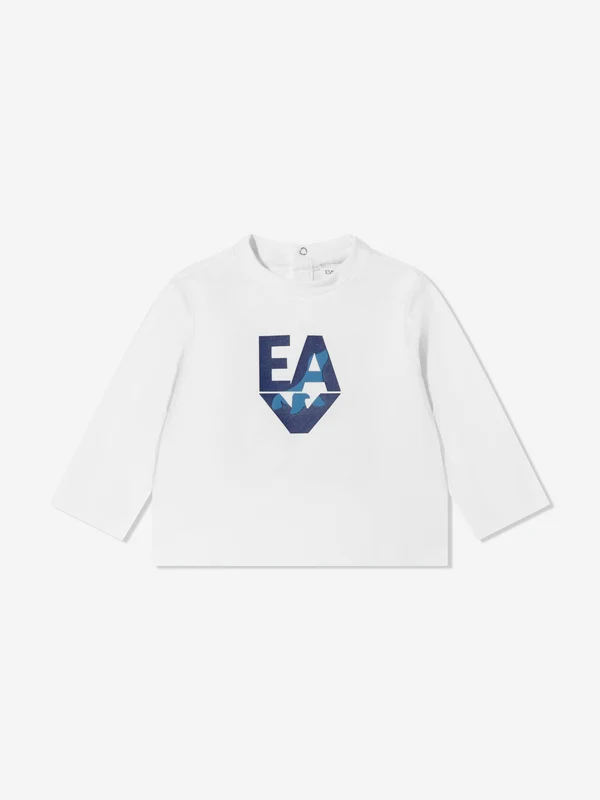 Emporio Armani Baby Boys Long Sleeve Logo T-Shirt in Ivory Ivory / 24 Mths