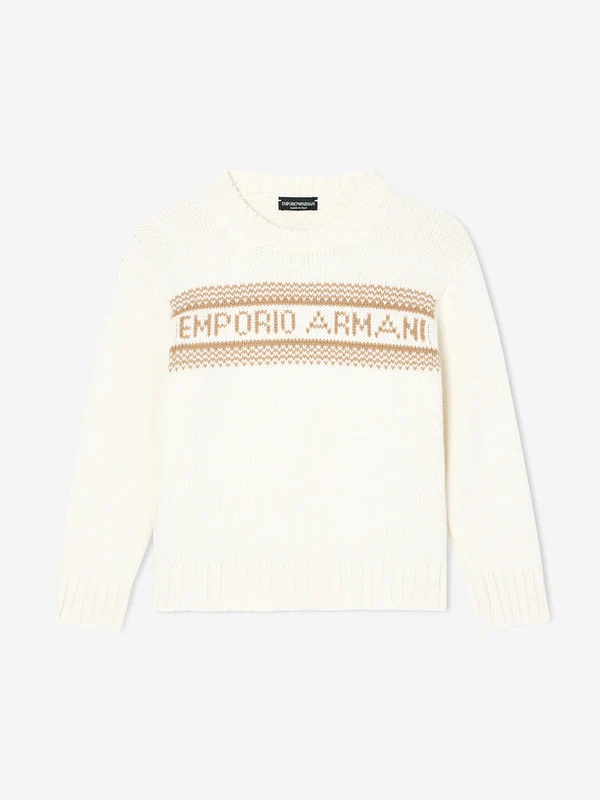 Emporio Armani Kids Knitted Logo Jumper in Ivory Ivory / 5 Yrs