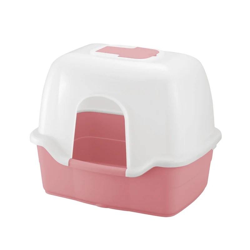 Richell PAW TRAX Wide Hooded Cat Litter Box Salmon Pink / 23.5" x 18" x 19"