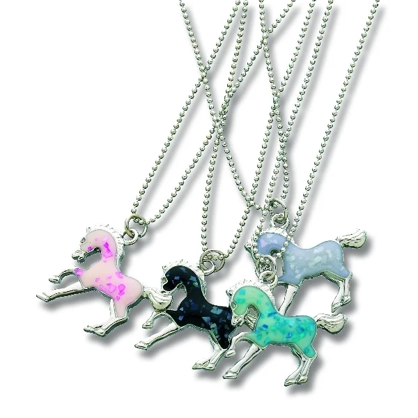 Enamel Horse Pendant Necklace Purple