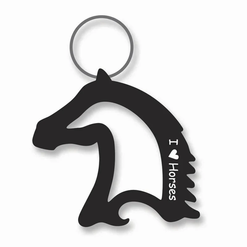 I Love Horses Horse Head Bottle Opener Keychain Black
