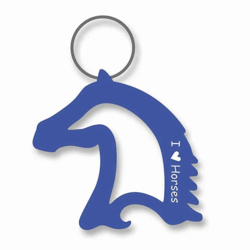 I Love Horses Horse Head Bottle Opener Keychain Blue