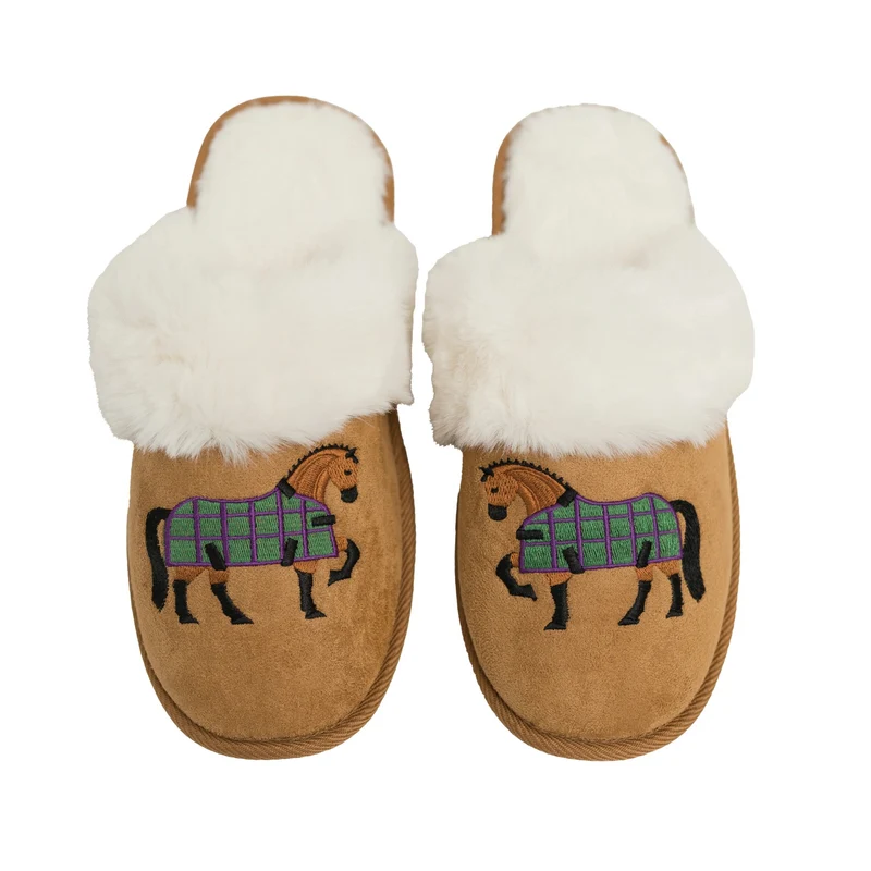 Bay Horse Faux Fur Suede Slippers Tan / Small/Medium
