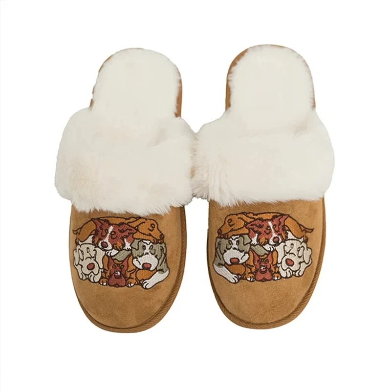 Cuddle Puddle Dog Faux Fur Suede Slippers Tan / Small/Medium