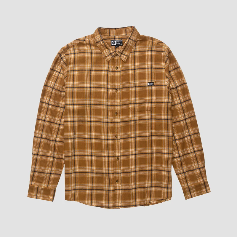 Salty Crew Early Bird Flannel Longsleeve Shirt Bronze Brown Large