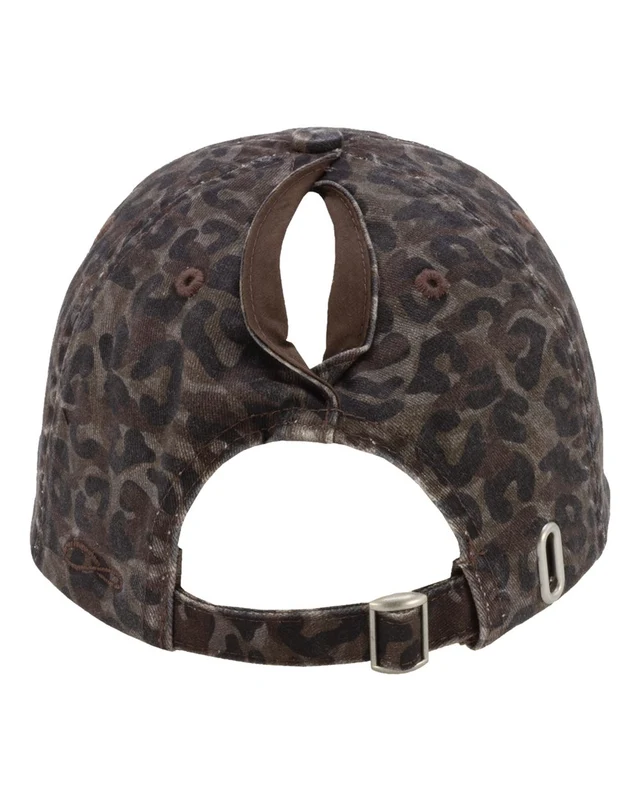 Infinity Her KATE Women's Peach Twill Cap - Leopard Camo Brown-Dark Black / One Size Fits Most