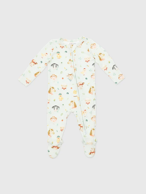Angel Dear Baby Farm Faces 2-Way Zipper Footie NB / GREEN