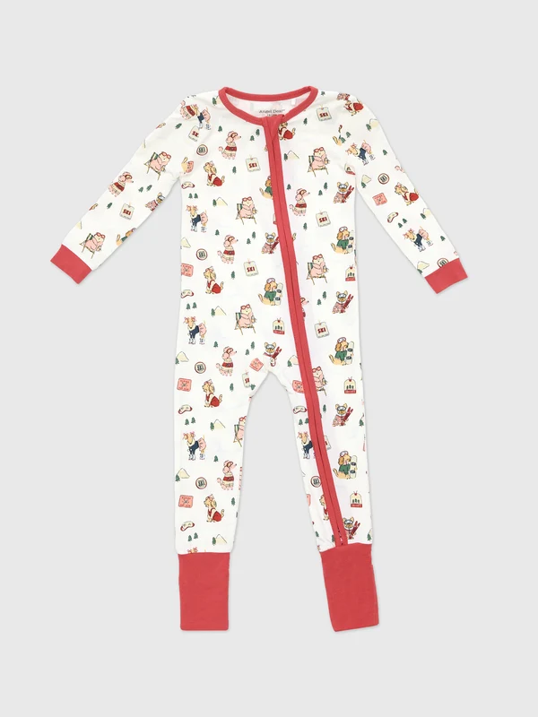Angel Dear Baby Girls' Winter Sports Dogs Convertible Romper 0/3M / IVORY/ROSE