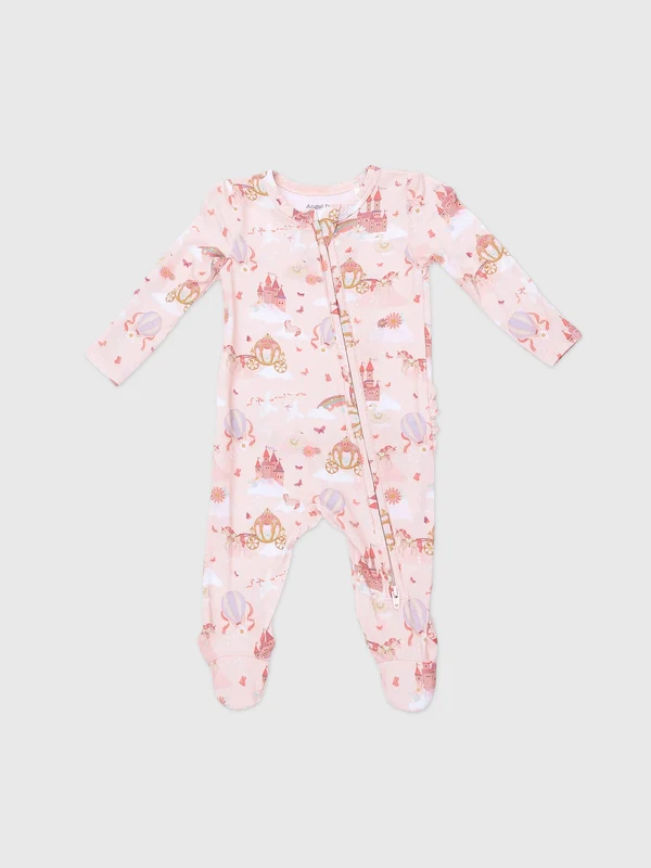 Angel Dear Baby Girls' 2-Way Zipper Ruffle Back Footie 0/3M / PINK