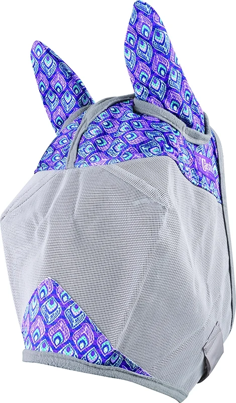 Cashel Crusader Fly Mask In Prints - Standard with Ears Purple Peacock / Arab Cob