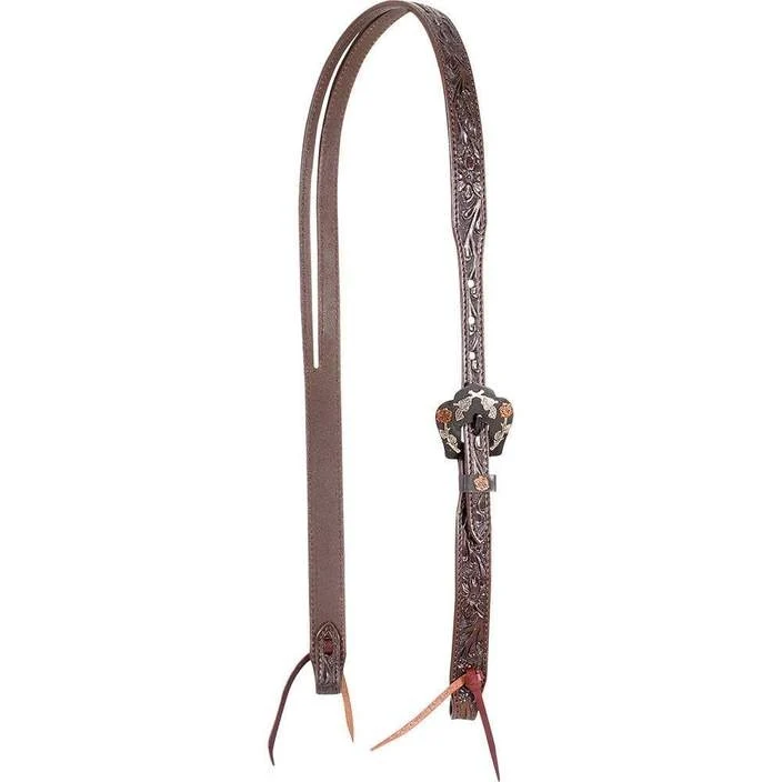 Cashel Guns & Roses Slip Ear Tooled Headstall Chocolate