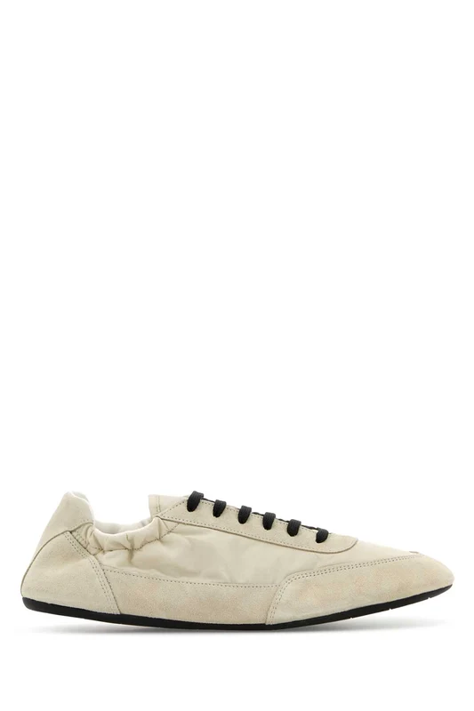 Prada Ivory Re Nylon And Suede Collapse Sneakers 36.5