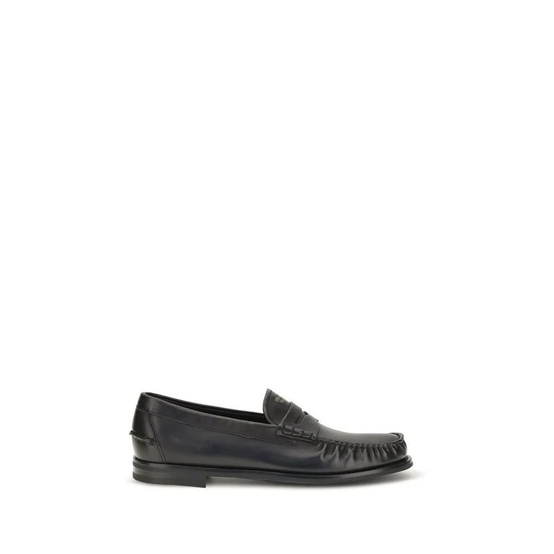 Prada Black Calf Leather Bos Taurus Slip-On Loafers EU41.5/US8.5