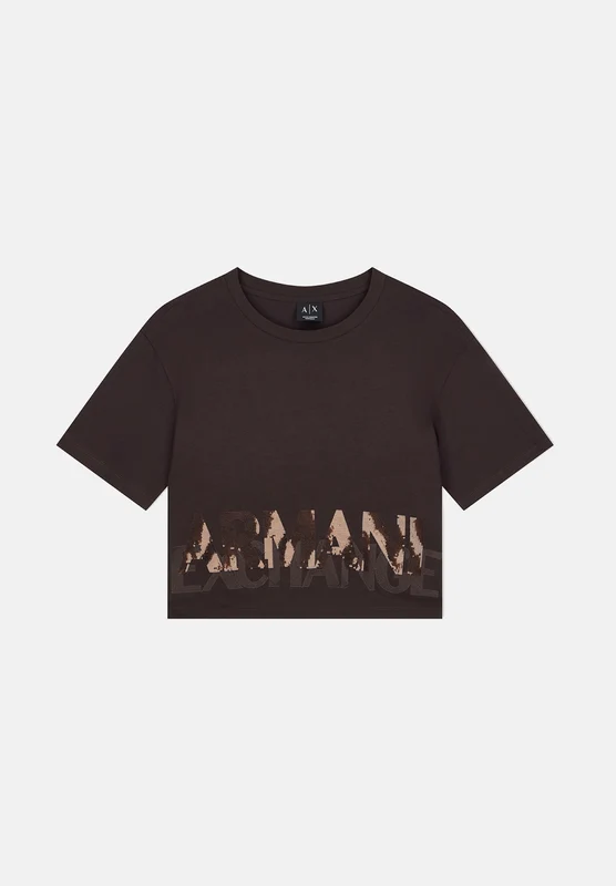 ARMANI EXCHANGE T-shirt manica corta antagonist-marrone per donna con girocollo e stampa grafica sfumata sul fondo. XS
